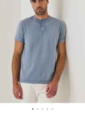 Patrick Assaraf Men's Short-Sleeve Henley Tee in Dusty Blue